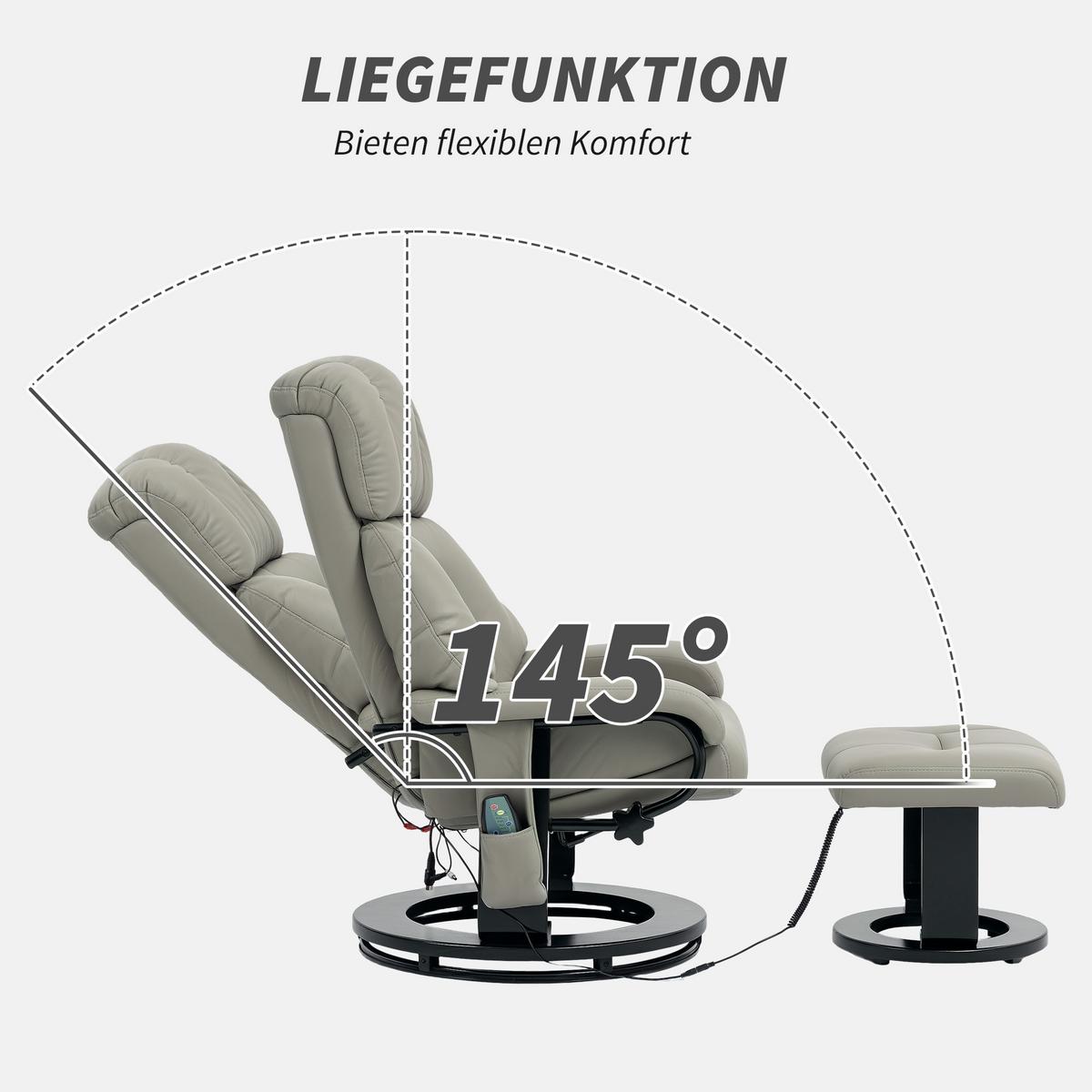 RELAXSESSEL mit Fußhocker, Massagesessel mit Liegefunktion Fernbedienung Grau - Greige/Schwarz, Kunststoff/Metall (80/102/76cm) - HOMCOM