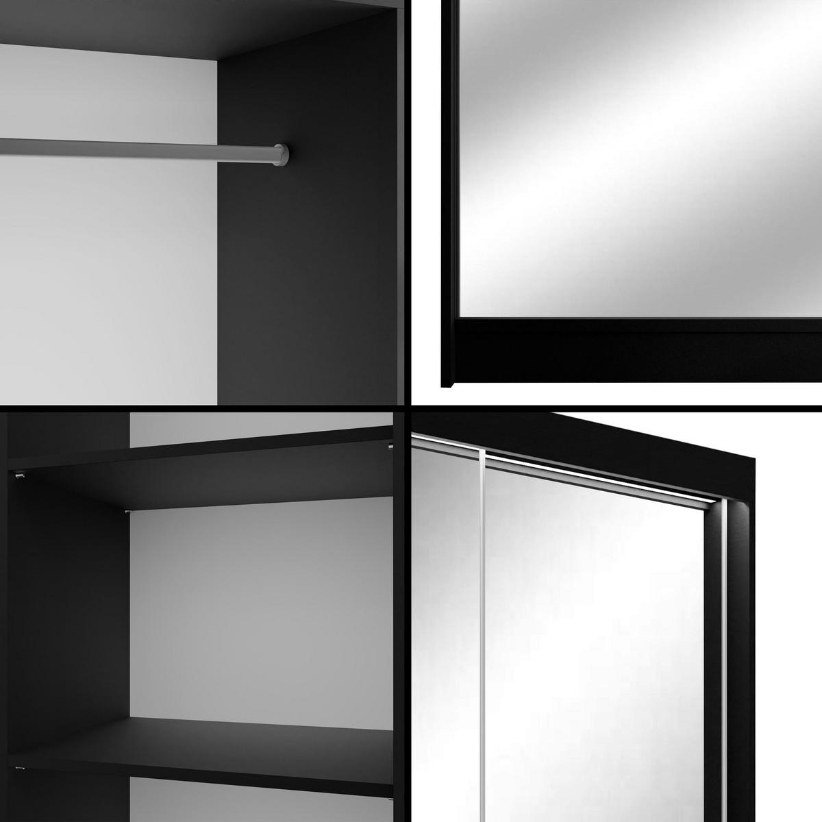 KLEIDERSCHRANK AMOHA mit LED - 120 cm - Schwarz - Schwarz, Holzwerkstoff (120/215/61cm) - ALTDECOR