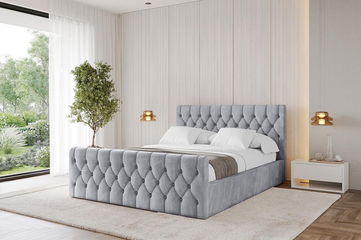 POLSTERBETT mit Bettkasten, Fußteil und Lattenrost, Boxbett mit Matratze H3/H4 - RENO-Z 180x200 Hellgrau - Hellgrau, Holzwerkstoff/Textil (180/200cm) - ALTDECOR