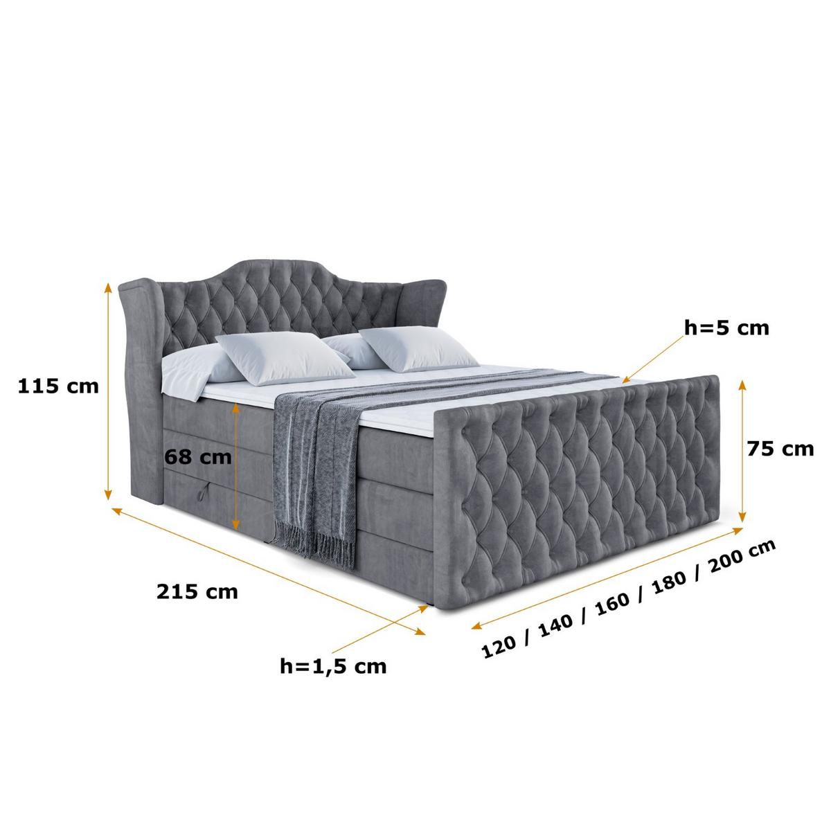 BOXSPRINGBETT VILA-Z KING - 140x200 - H3/H4 - Dunkelgrau - Dunkelgrau, Holzwerkstoff (140/200cm) - ALTDECOR