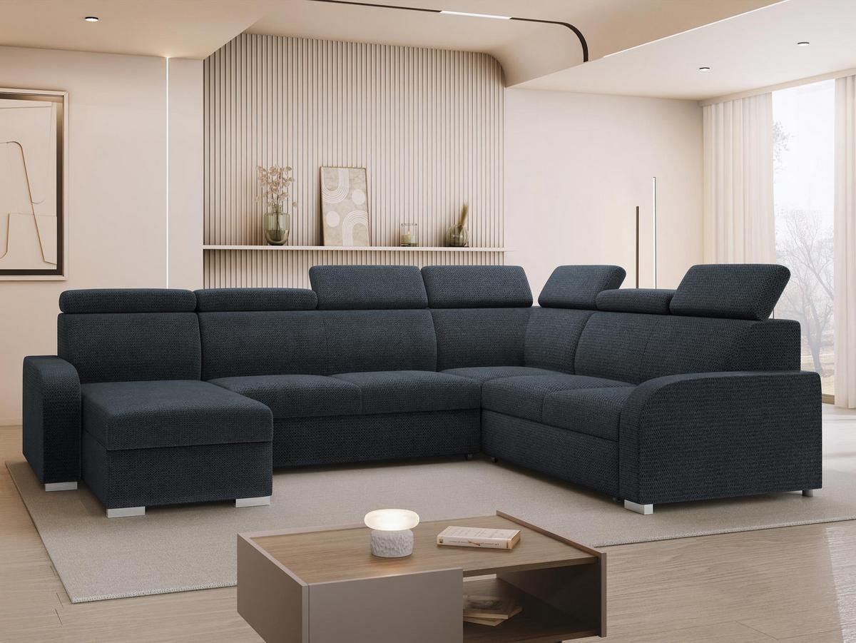 WOHNLANDSCHAFT Oslo 2rR2pLC - Silberfarben/Dunkelblau, Holz/Kunststoff (315/85/250cm) - MIRJAN24