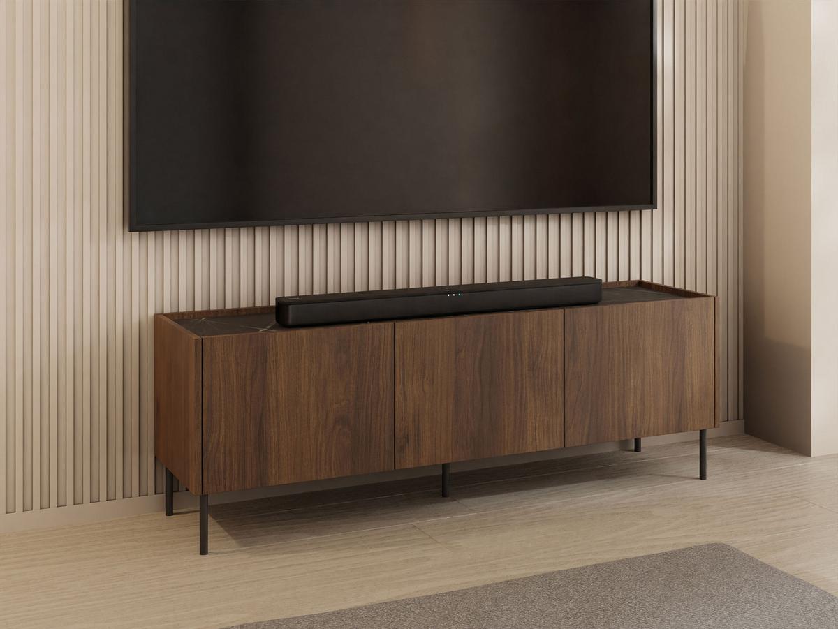 TV-LOWBOARD Tewos 144 - Nussbaumfarben/Schwarz, Holzwerkstoff/Metall (144/50/37cm) - MIRJAN24