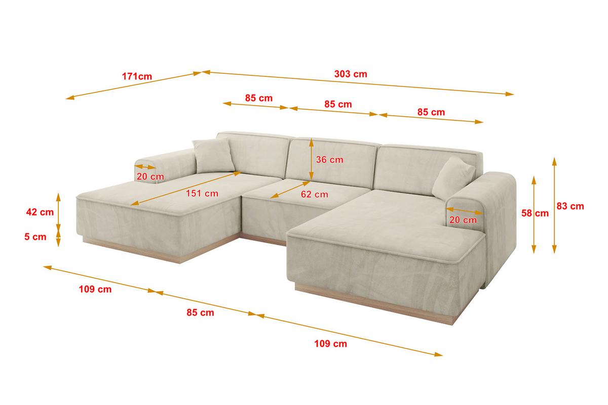 WOHNLANDSCHAFT IREA-U1 - 303x171x83 cm Dunkelgrau - Ecru, Holzwerkstoff/Textil (303/83/171cm) - ALTDECOR