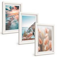 BILDER SET 3er Set - 20x30 cm Weißer Rahmen - Sonnenuntergang am Meer, Häuser, Blumen - Weiß, Kunststoff (20/30cm) - TULUP