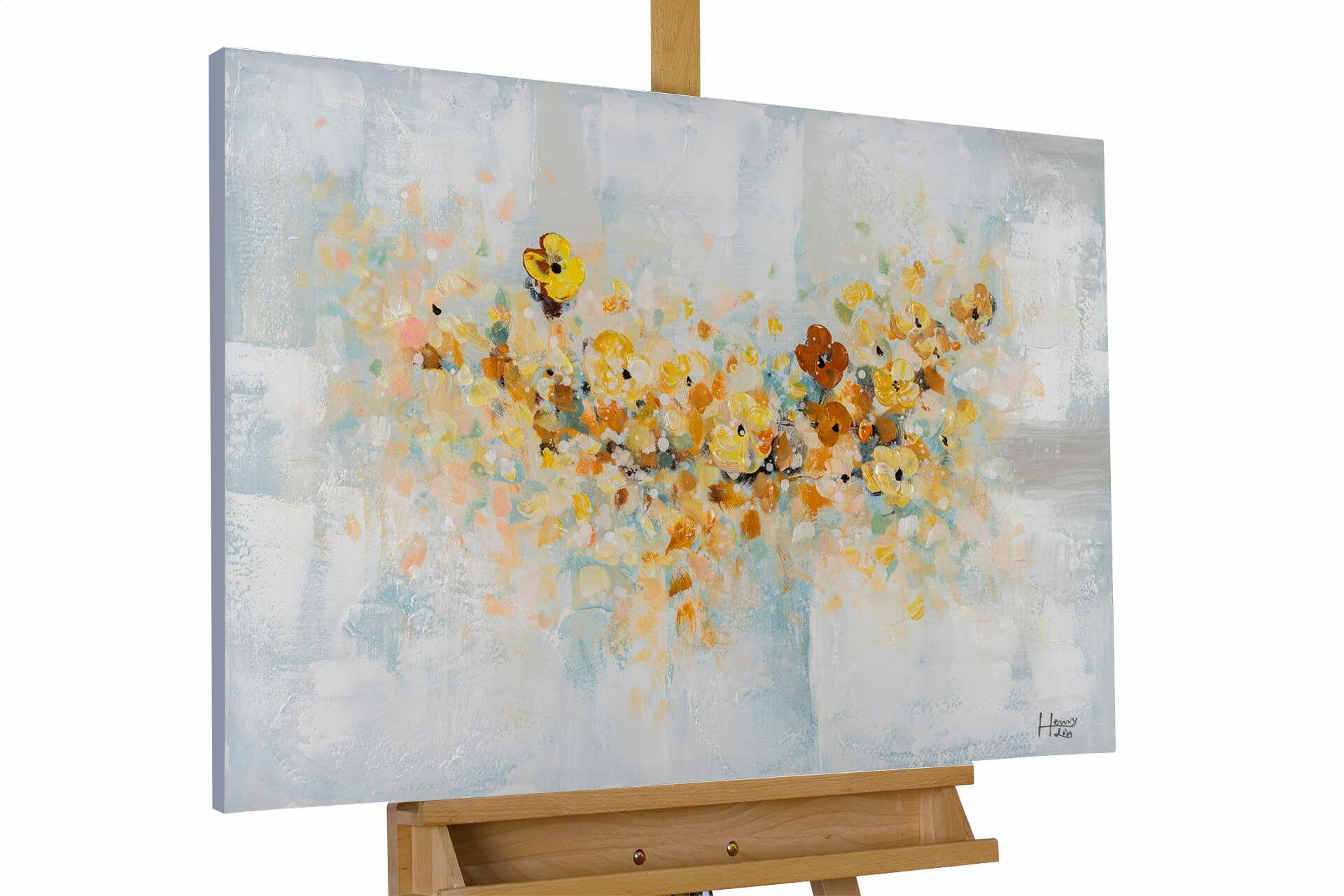 ACRYLBILD HANDGEMALT 90/60 cm - Blau/Gelb, Holz/Textil (90/60cm) - KUNSTLOFT