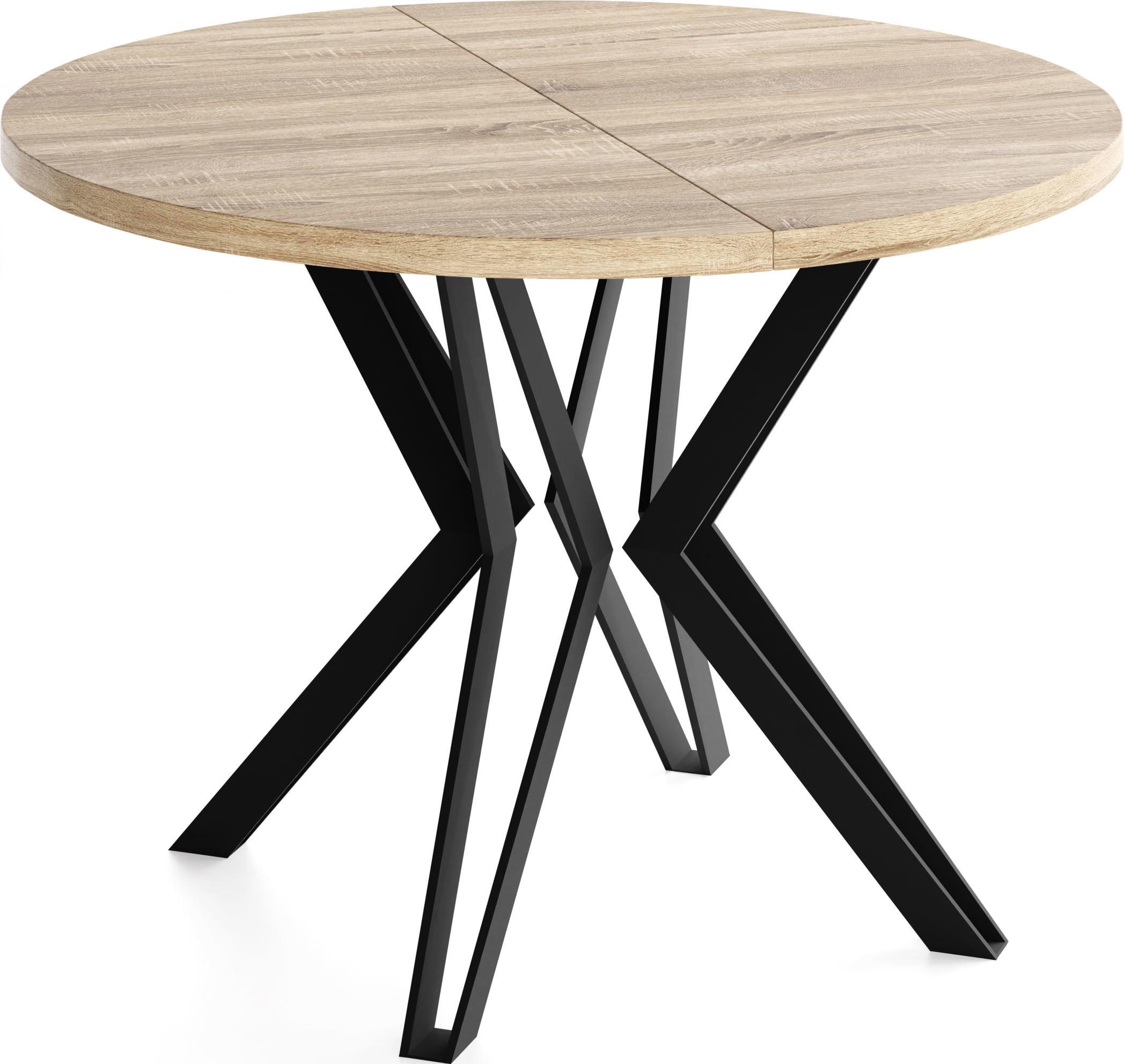 ESSTISCH Revena runder ausziehbarer, Sonoma Eiche 120-200/120/76 cm - Schwarz/Sonoma Eiche, Holzwerkstoff/Metall (120/200/76cm) - WFL GROUP
