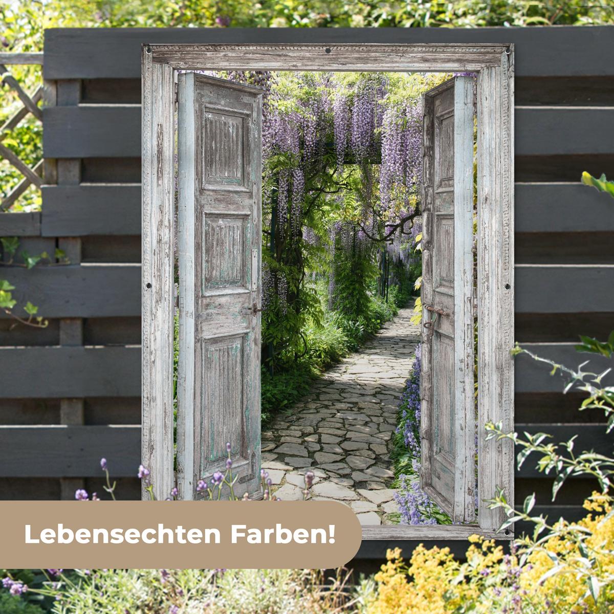 GARTENPOSTER Aussicht - Wald - Steine - Frühling Gartendekoration 120x160 cm - Hellgrau, Kunststoff (120/160/0.2cm) - OnlyWow