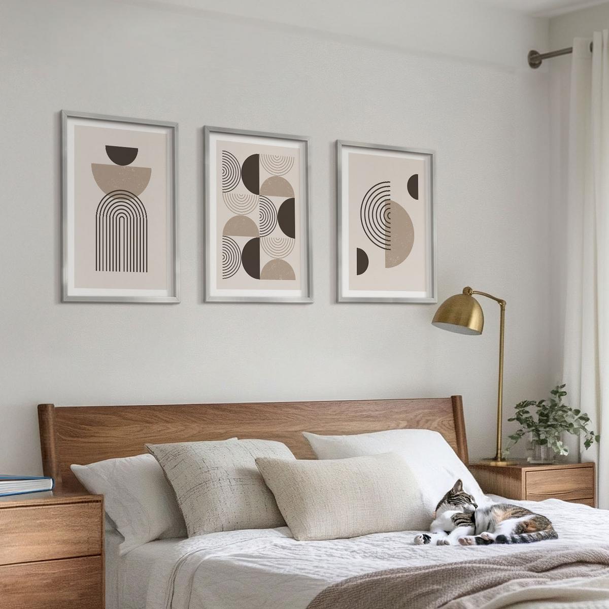 BILDER SET 3er Set - 40x60 cm Silberner Rahmen - Abstrakte Minimalismusmuster - Silberfarben, Kunststoff (40/60cm) - TULUP