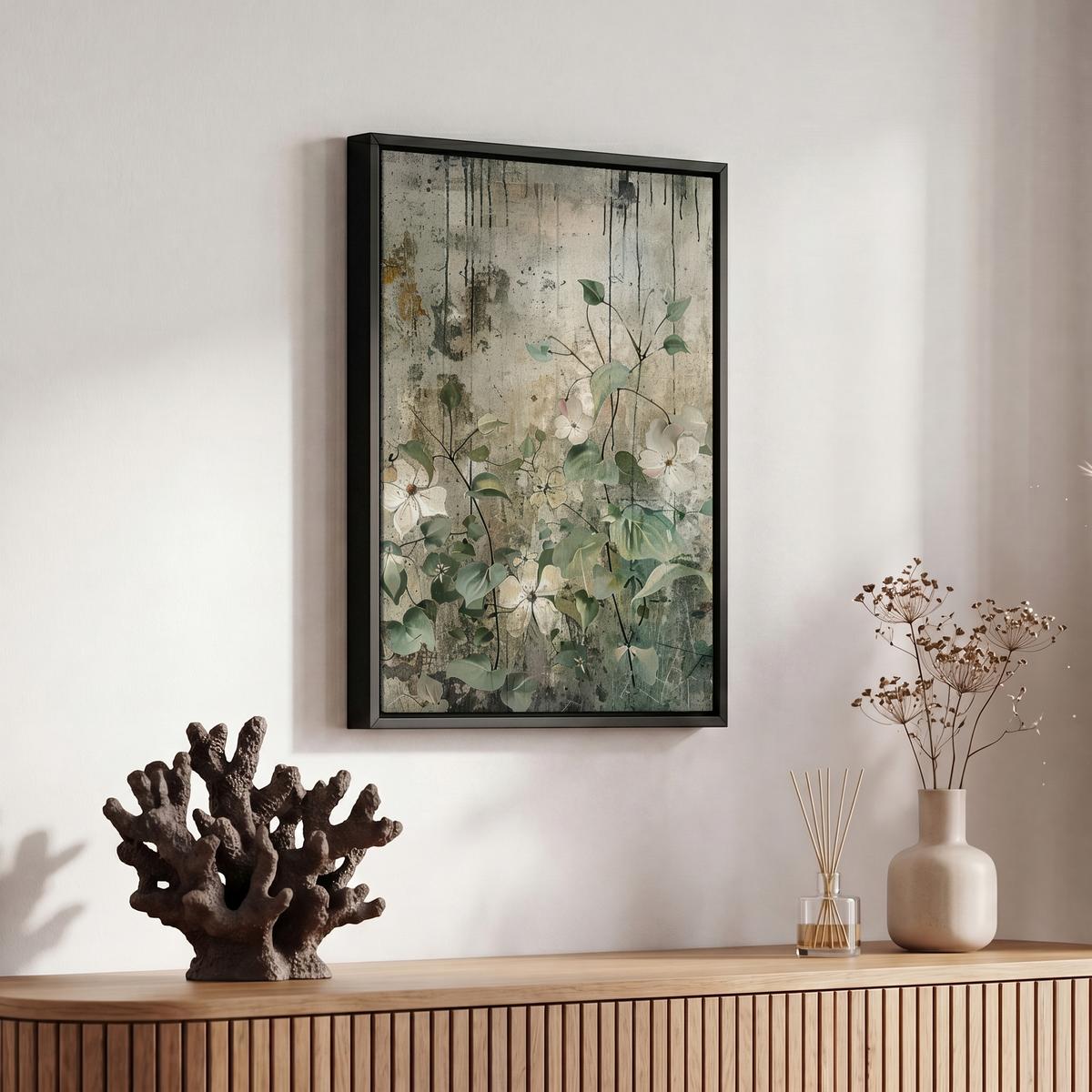LEINWAND Bilder mit Rahmen - Blumen - Blätter - Abstrakt - Modern - 20x30 - Grau, Textil (20/30cm) - MuchoWow