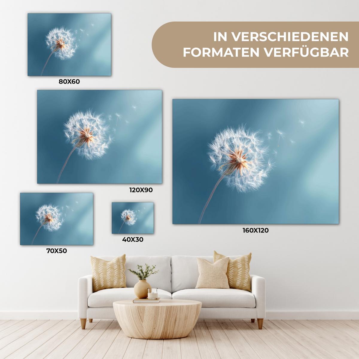 LEINWANDBILD Löwenzahn - Wind - Blau Wandbilder 80x60 cm - Blaugrau, Textil (80/60cm) - MuchoWow