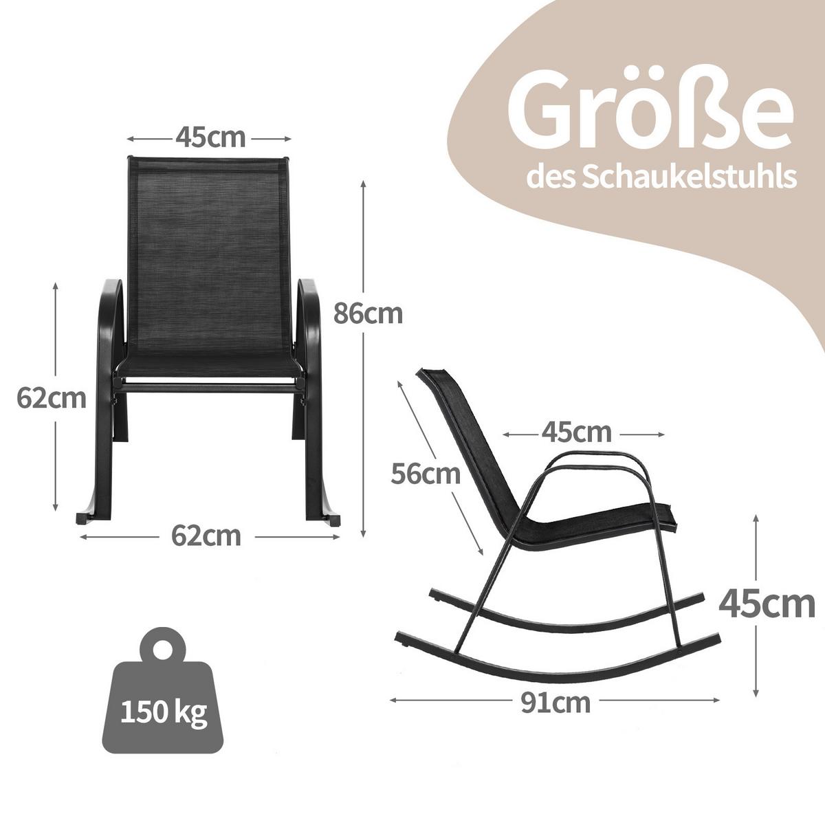 SCHAUKELSTUHL Schwarz(2er-Set) - Schwarz, Metall (91/86/62cm) - COSTWAY