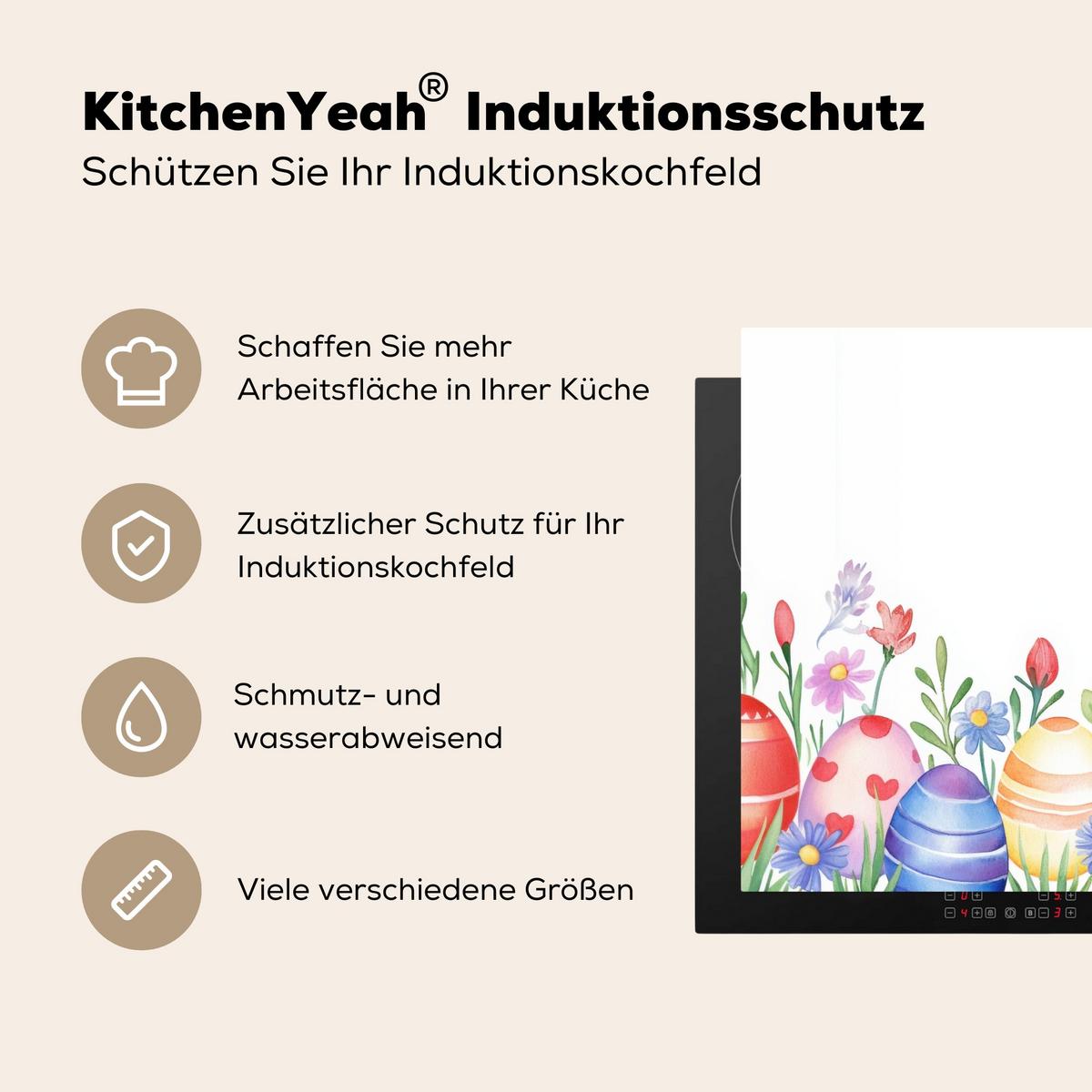 HERDABDECKPLATTE Blumengarten - Bunt - Eier Herdabdeckung Induktionsfeld 75x52 cm - Weiß, Kunststoff (75/52/0.2cm) - MuchoWow
