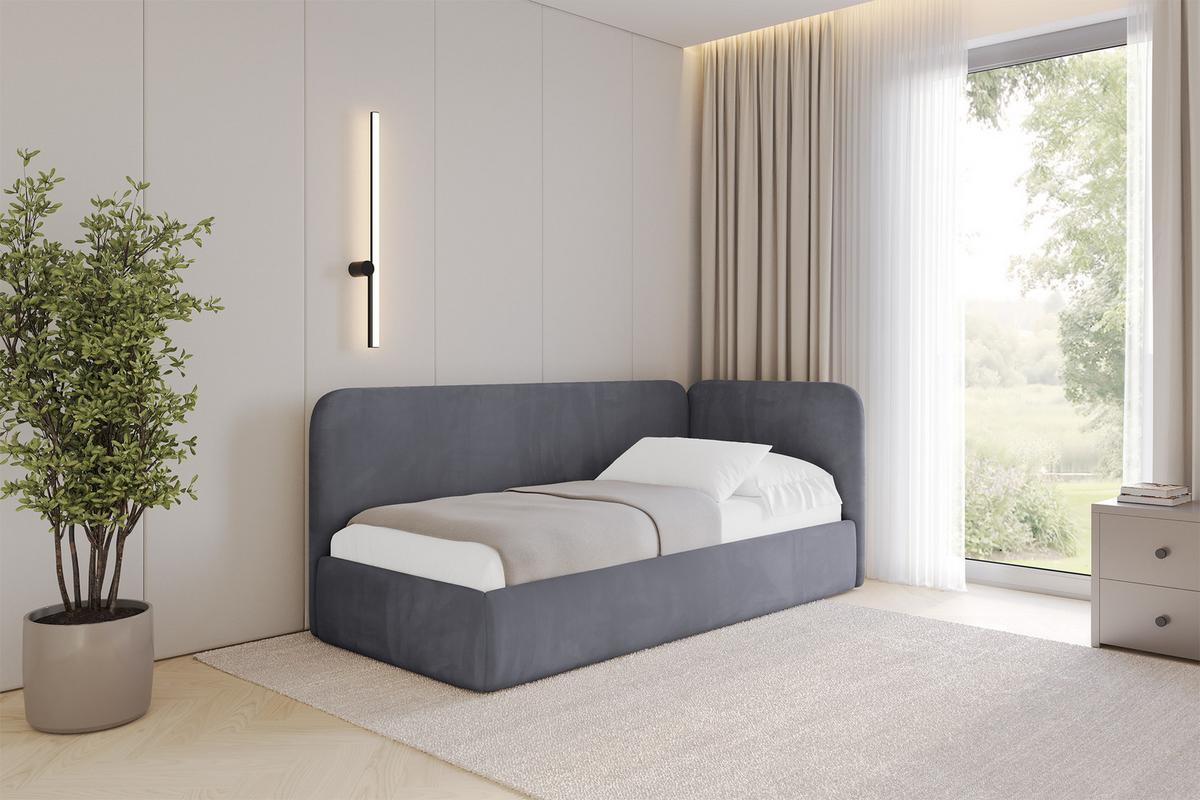 EINZELLBETT Jugendbett mit Bettkasten und Matratze H3/H4, Links - ELSY 80x200 Dunkelgrau - Dunkelgrau, Holzwerkstoff/Textil (80/200cm) - ALTDECOR