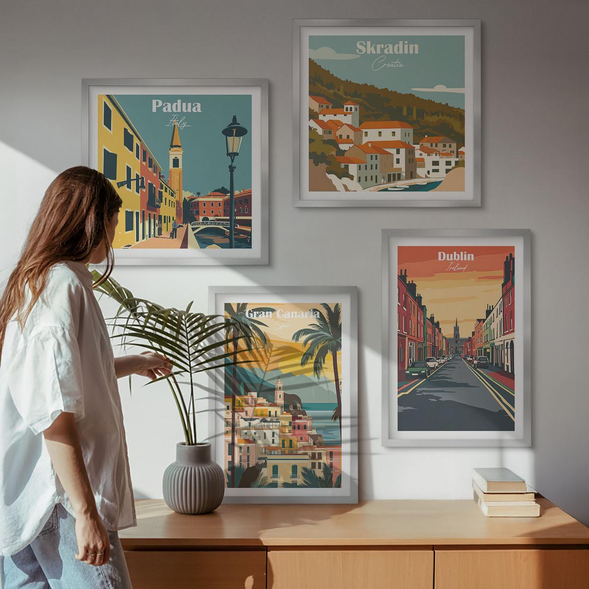 BILDER SET 4er Set - 50x50 cm & 40x60 cm Silberner Rahmen - Stadt- und Naturlandschaften - Silberfarben, Kunststoff (50/50cm) - TULUP