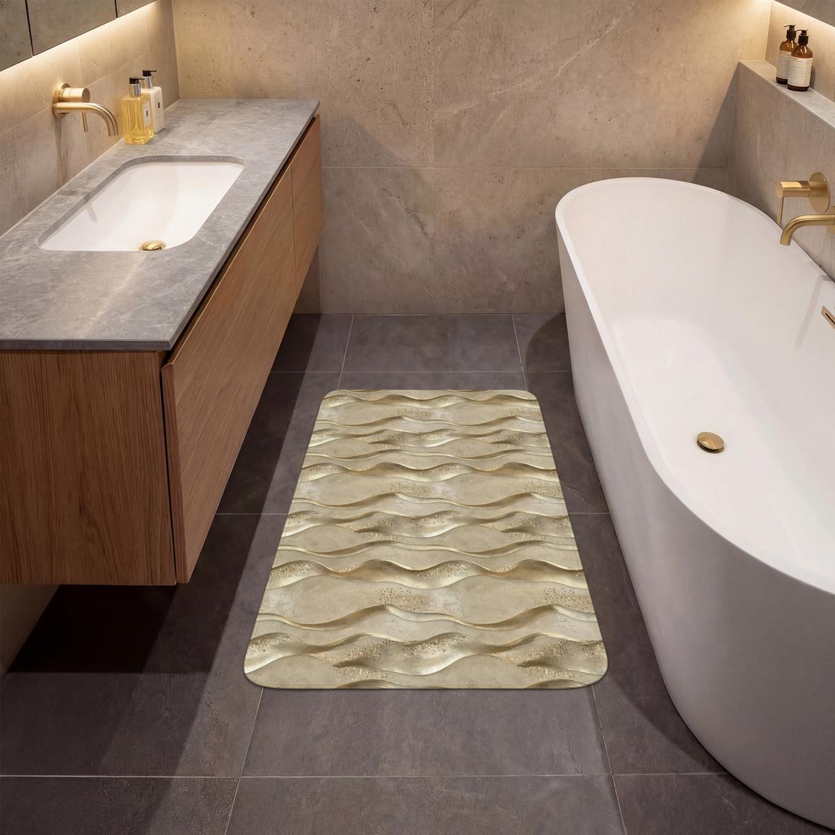 BADEMATTE Wellen - Muster - Gold 60x90 cm - Messingfarben, Textil (60/90cm) - OnlyWow