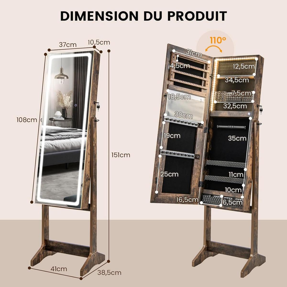 SCHMUCKSCHRANK 151cm Braun - Braun, Holz (41/151/38cm) - COSTWAY