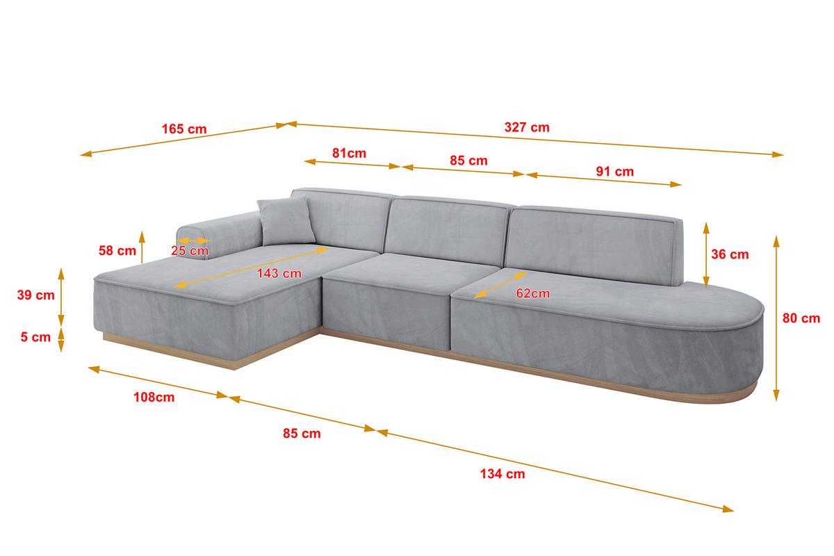 ECKSOFA Ottomane Links IREA-L2 - 327x165x80 cm Grau - Titanfarben, Holzwerkstoff/Textil (327/165cm) - ALTDECOR