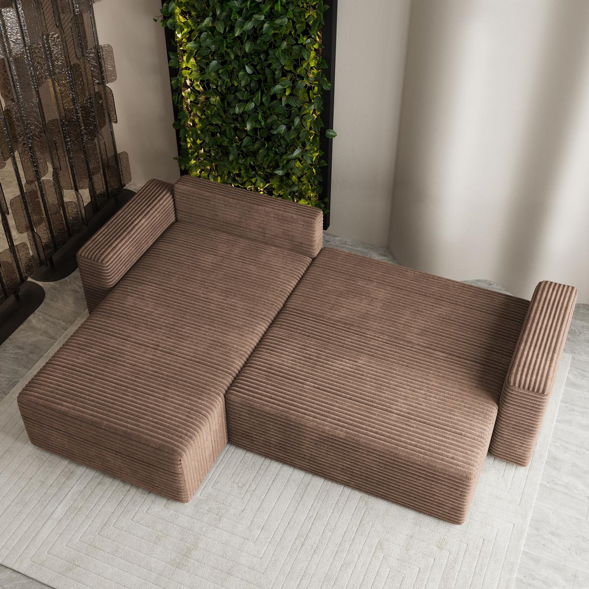 ECKSOFA CALTI T Beige Kordstoff mit Schlaffunktion - Beige, Holzwerkstoff/Textil (283/183cm) - MASSENO