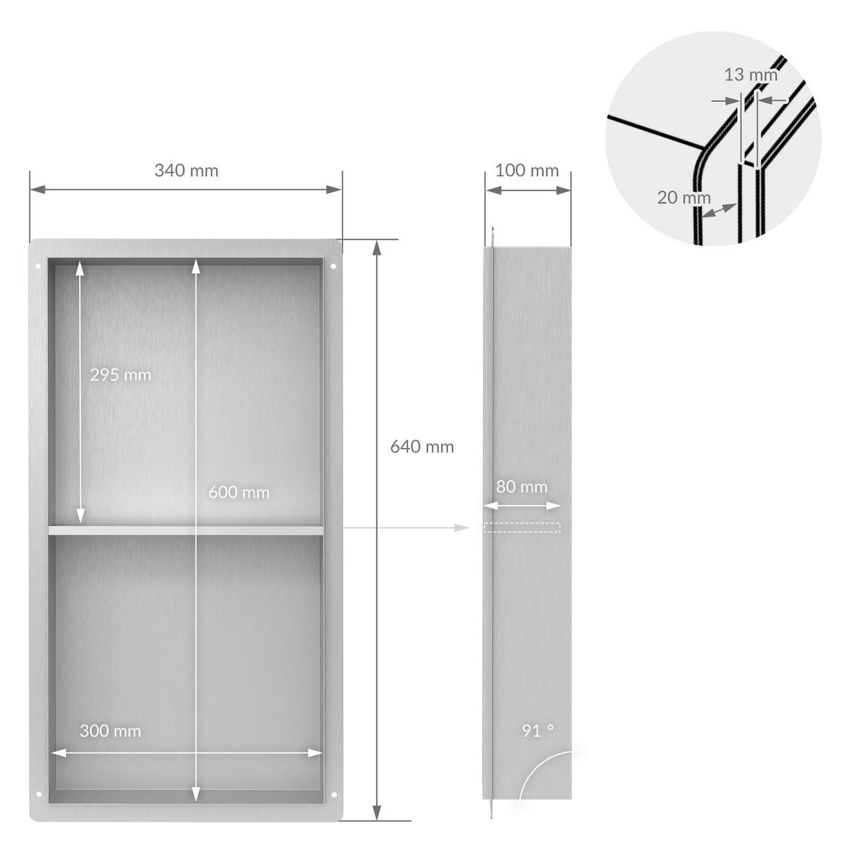 DUSCHNISCHE Silber 30/60 cm - Silberfarben, Metall (30/60/10cm) - LuxeBath