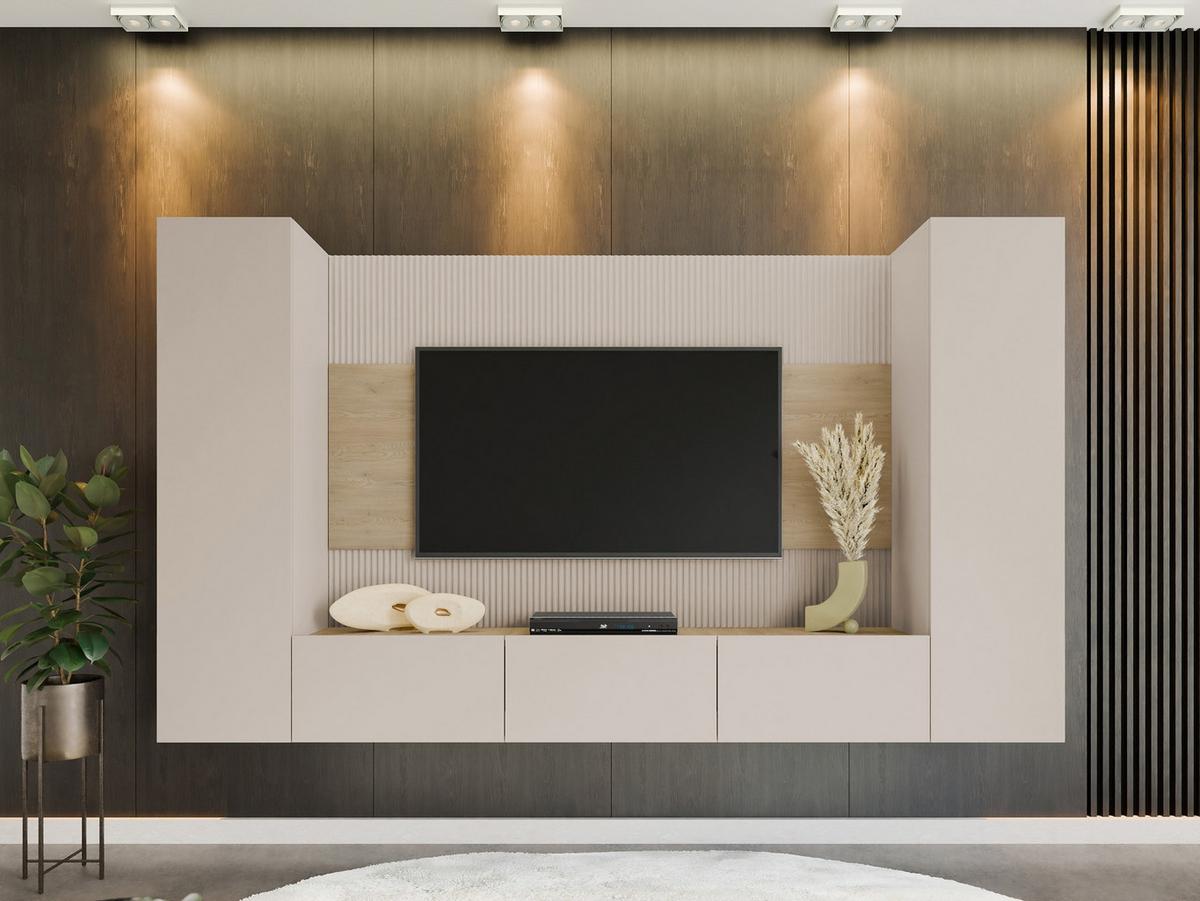 WOHNWAND Deromi V - Beige, Holzwerkstoff (260/150/38cm) - MIRJAN24