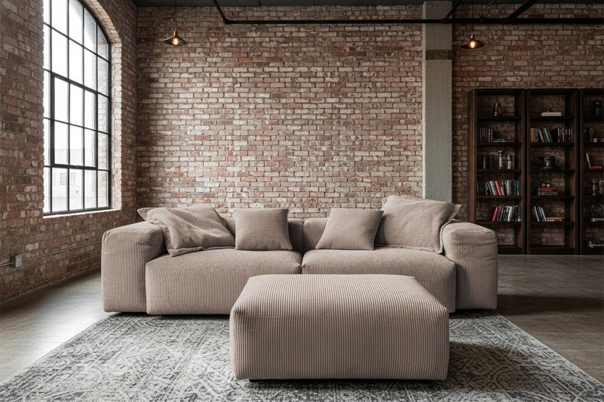 SOFA CELESTE Taupe Cord - Taupe/Schwarz, Kunststoff/Textil (302/72/114cm) - KAWOLA