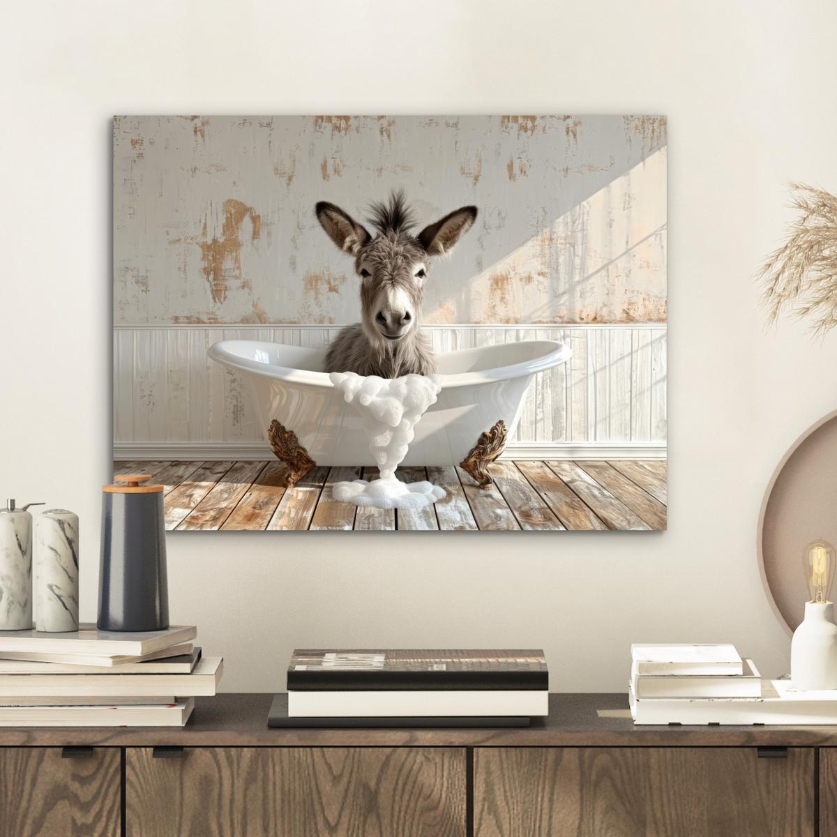 METALLBILD Esel - Tiere - Badewanne - Schaumstoff 40x30 cm - Weiß, Metall (40/30cm) - MuchoWow