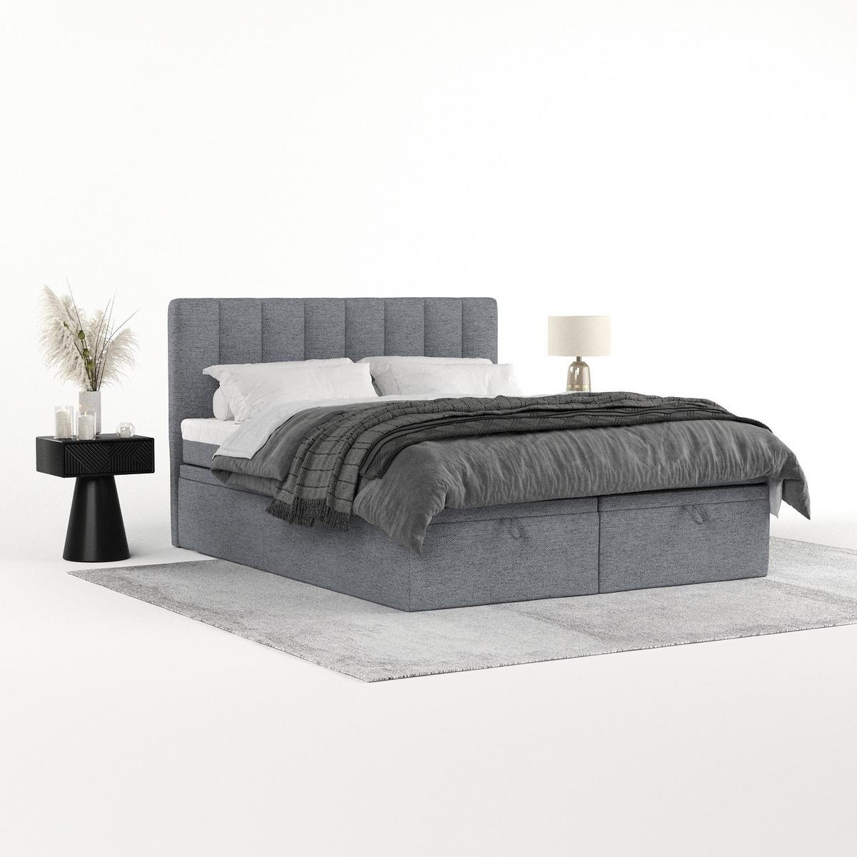 BOXBETT Lume 160/200 cm Grau im Neve Stoff - Schwarz/Grau, Holz/Holzwerkstoff (160/200cm) - AltaBeds