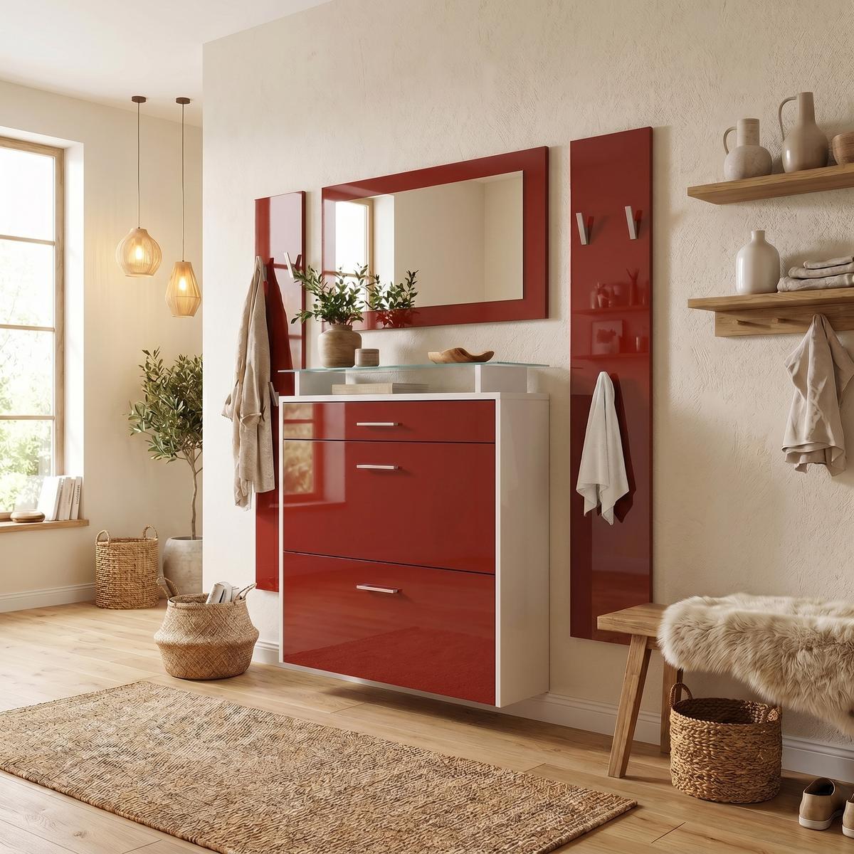 GARDEROBE Malea Front in Bordeaux Hochglanz - Bordeaux, Holzwerkstoff (180/180/23cm) - Vladon