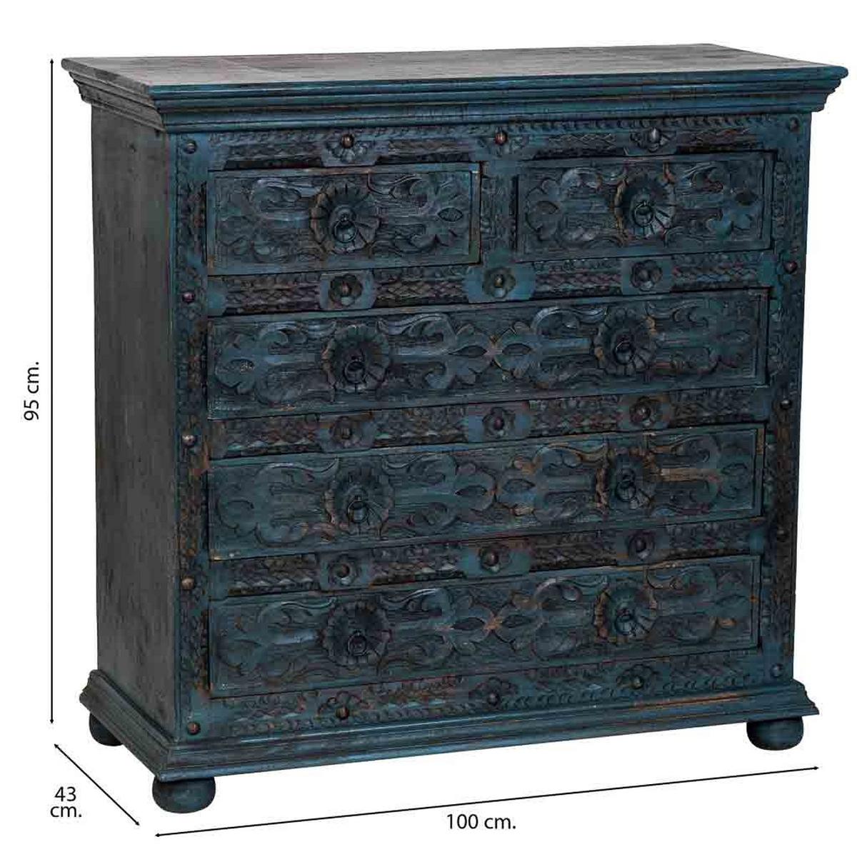 KOMMODE aus holz 100x43x95cm - Blau, Holz (100/95/43cm) - Wanderlust