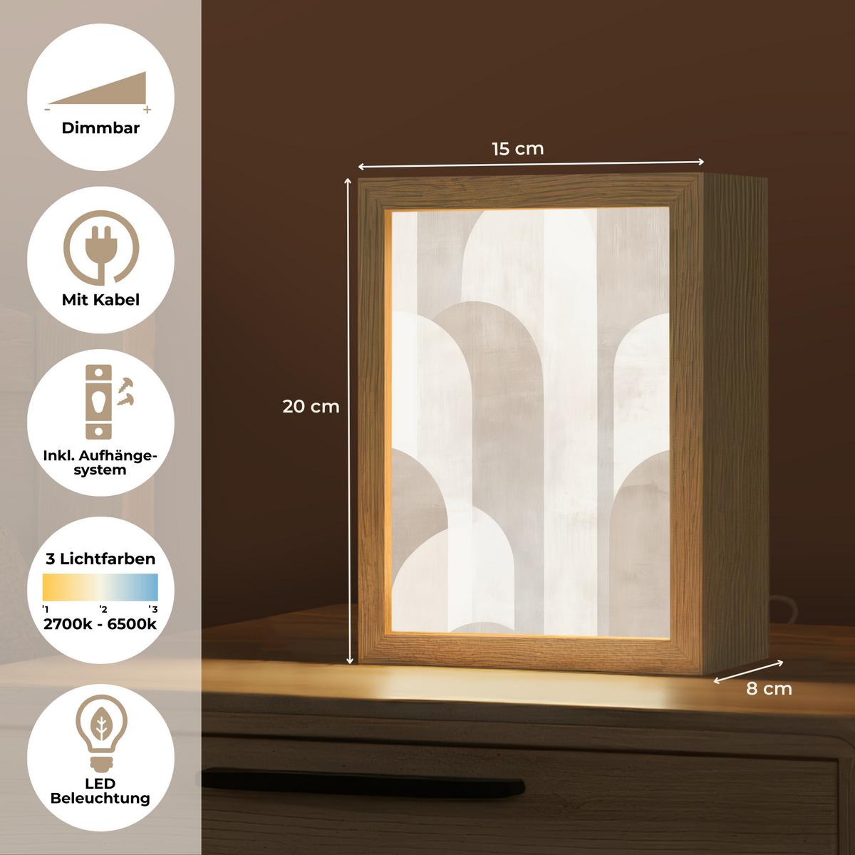 TISCHLEUCHTE Abstrakte Bögen - Modern - Beige 15x20 cm - Buche Kolonial, Holzwerkstoff (8/15/20cm) - OnlyWow