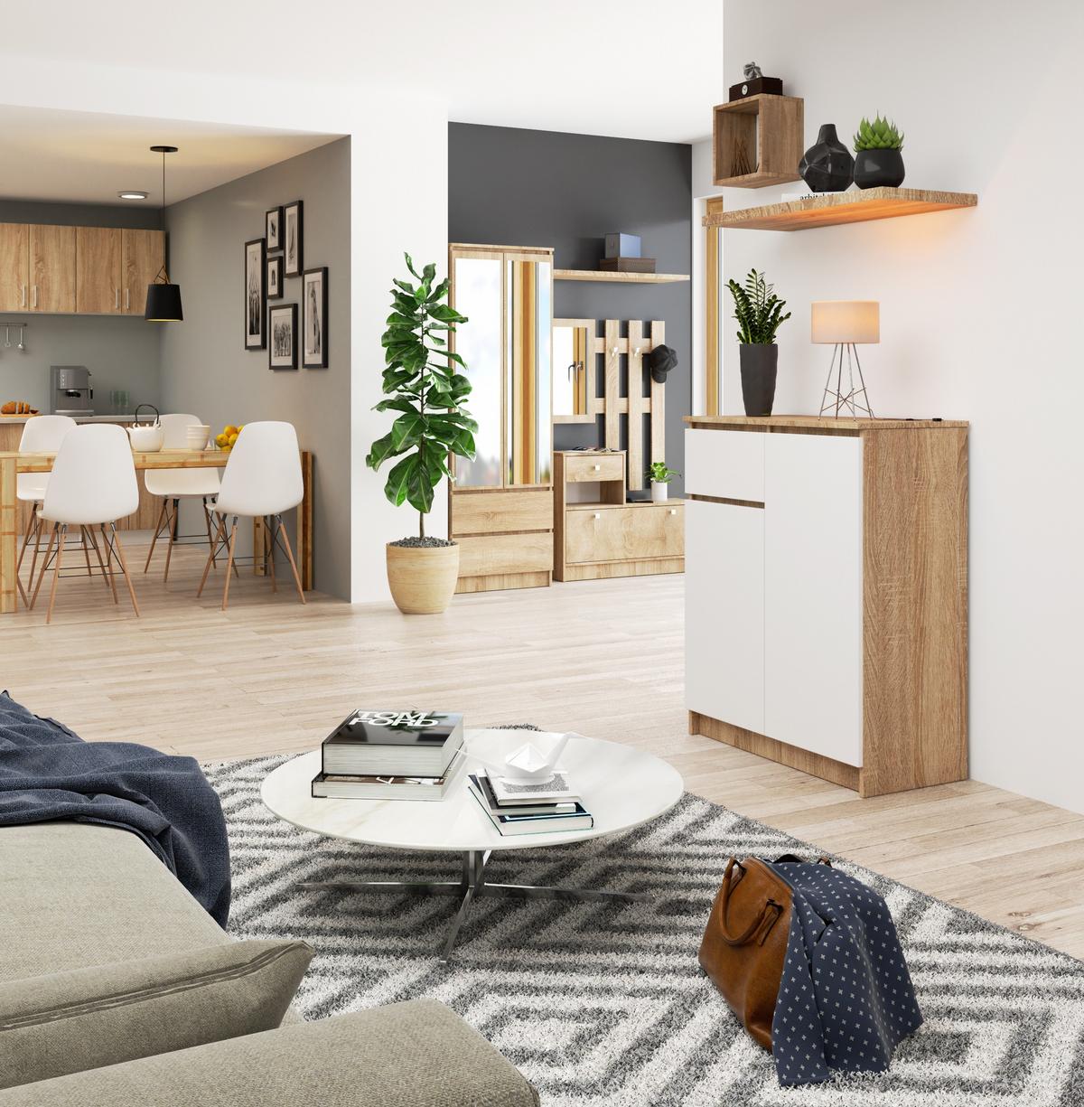 KOMMODE Eiche Sonoma, Weiß 99/80/40 - Weiß, Holzwerkstoff (80/99/40cm) - RAUMHIRSCH FURNITURE