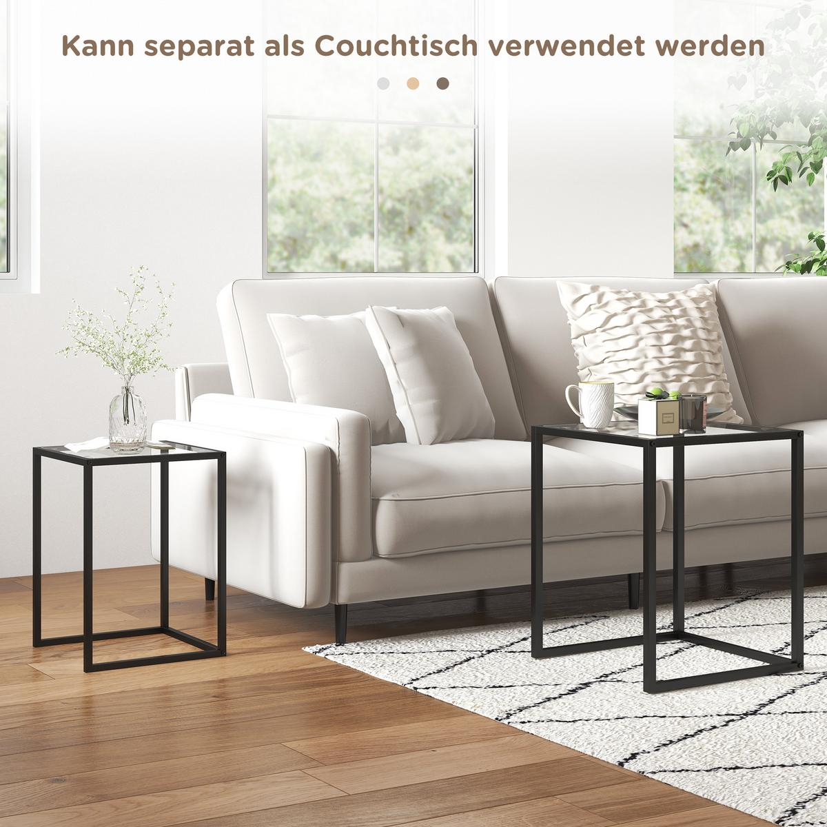 BEISTELLTISCH 2er Set Stahl Hartglas Schwarz - Schwarz, Metall (42/42/51cm) - HOMCOM