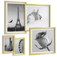 BILDER SET 5er Set - 50x50 cm & 20x30 cm & 40x60 cm Goldrahmen - Abstrakte warme Muster - Goldfarben, Kunststoff (40/60cm) - TULUP