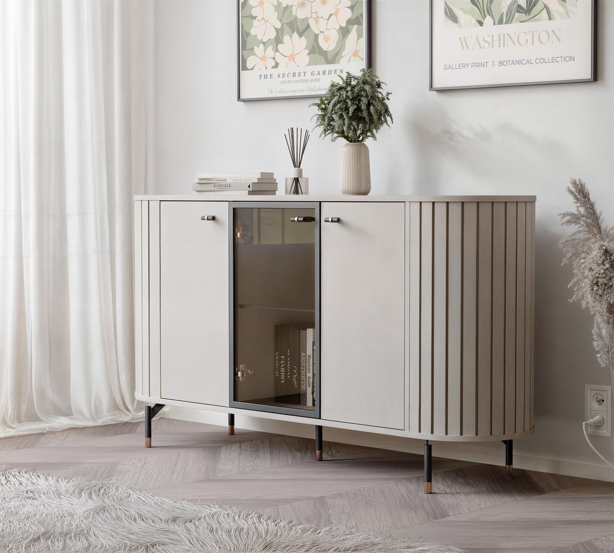 KOMMODE geriffelt, dreitürig, Kaschmir - Kaschmir, Holzwerkstoff (150/81/40cm) - Idohome