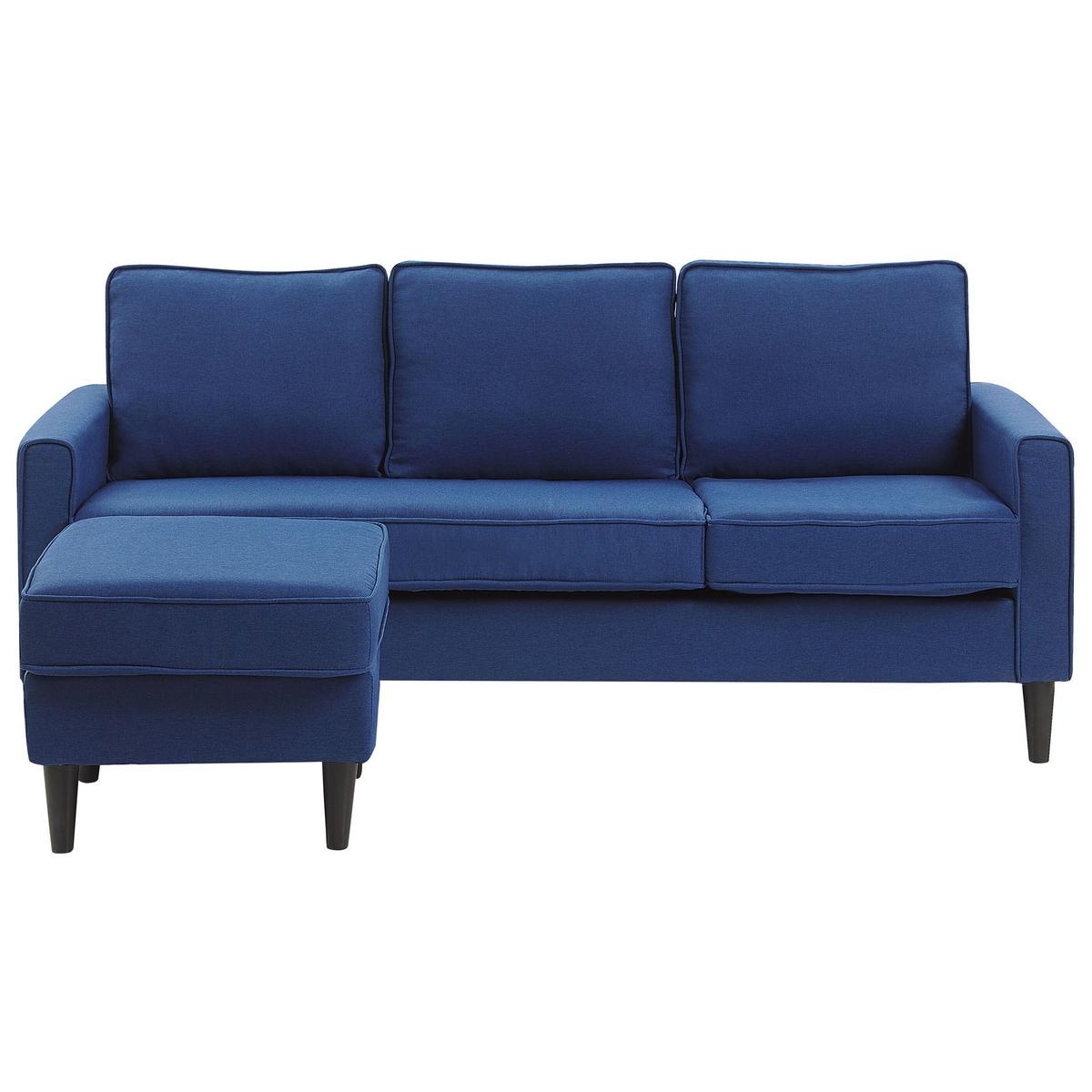 3-SITZER-SOFA mit Ottomane Polsterbezug Blau Avesta - Dunkelblau, Textil (186/85/131cm) - Beliani