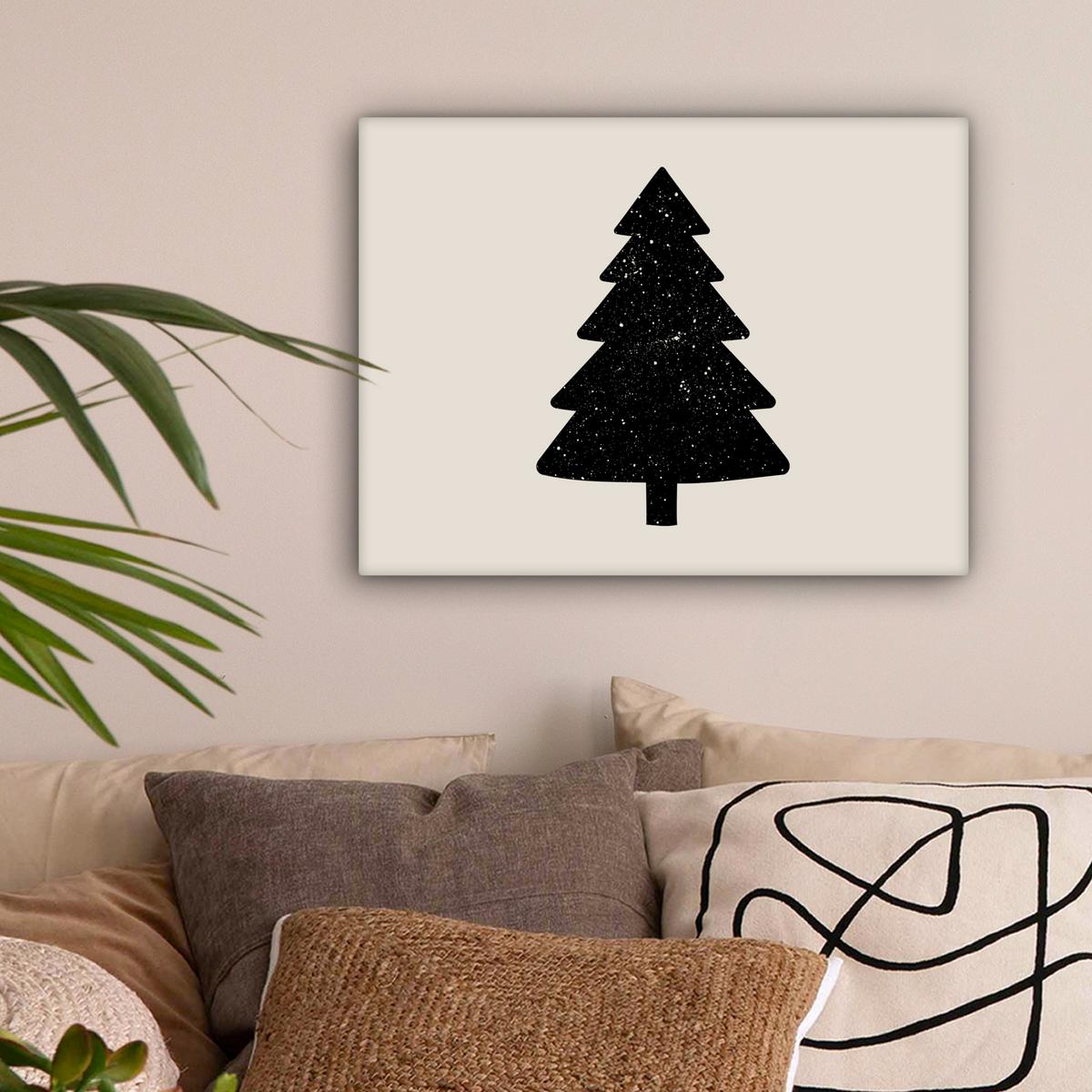 LEINWANDBILD Weihnachtsbaum - Schwarz - Urlaub - Beige Wandbild 40x30 cm - Schwarz, Textil (40/30cm) - MuchoWow
