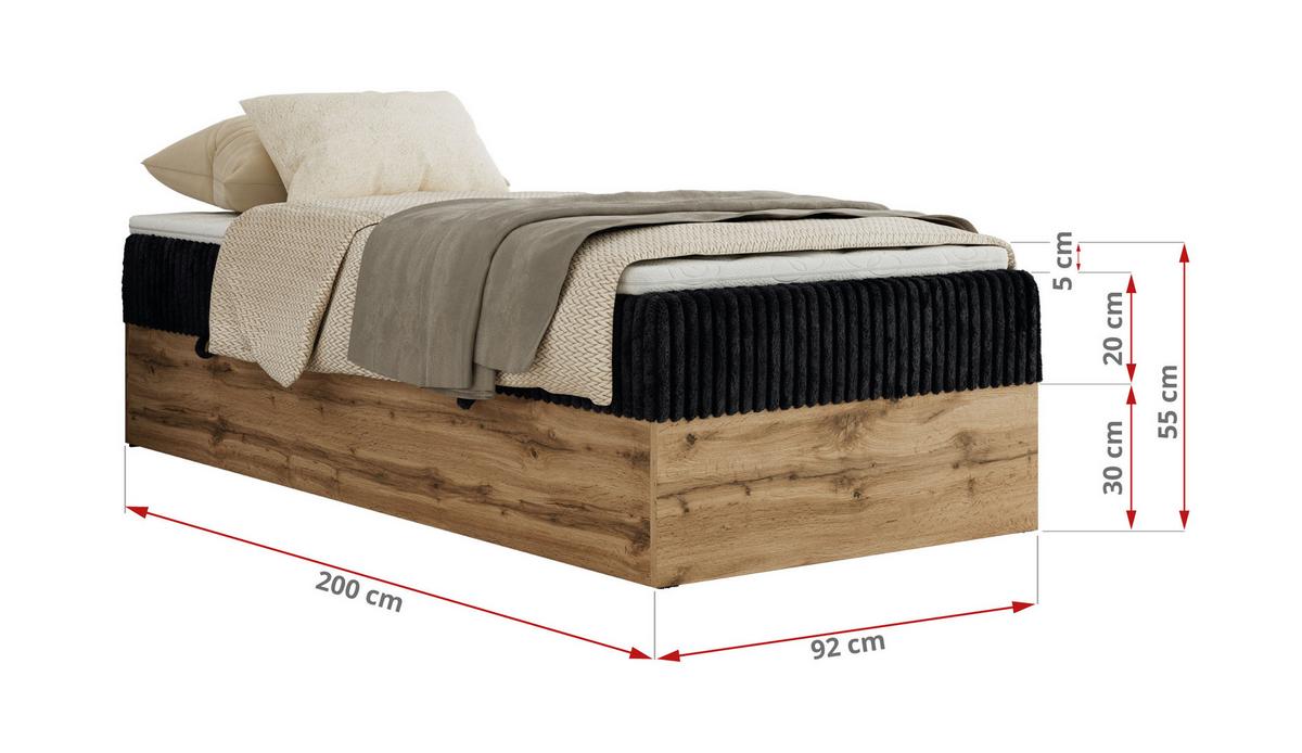 BOXBETT WOOD ZERO 90/200 - Schwarz Cord - H4 - Topper T25 - Schwarz, Textil (90/200cm) - MKS