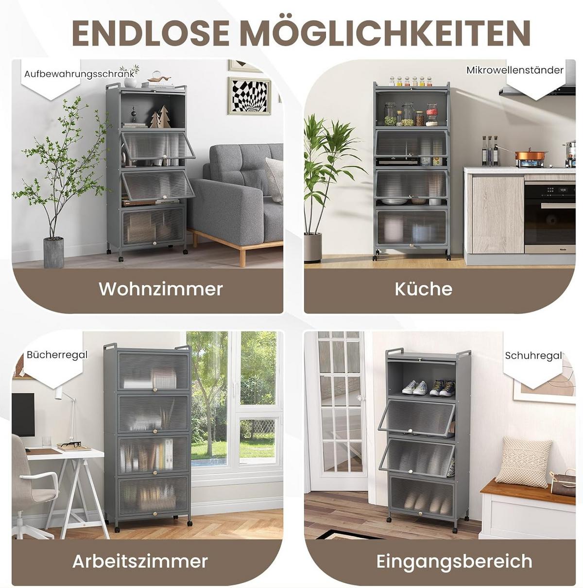 KUCHENSCHRANK Grau - Grau, Metall (60/154/32cm) - COSTWAY