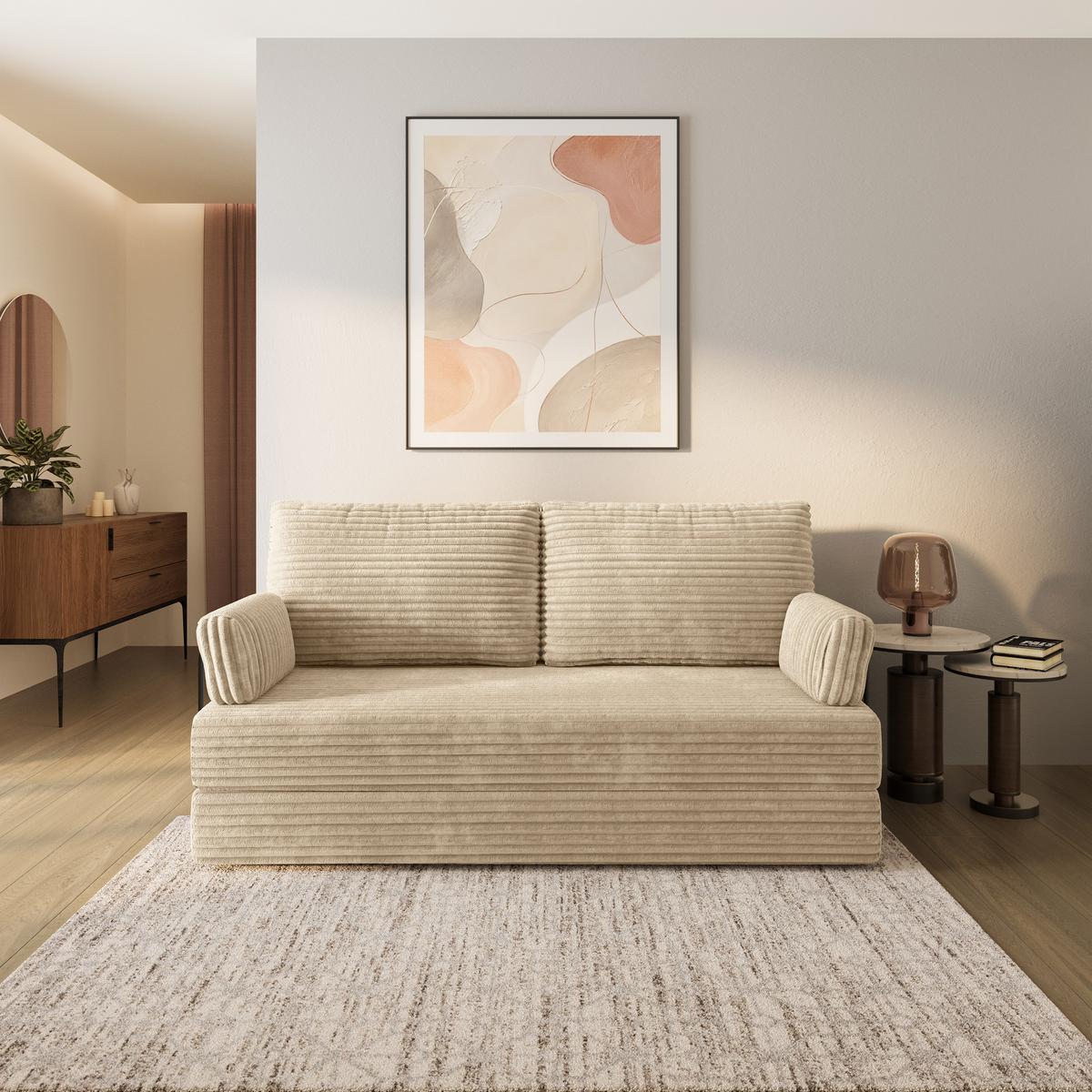 BETTSOFA SILAR aus Schaumstoff Cordstoff Creme Schlaffunktion - Creme, Textil (170/86/80cm) - MASSENO