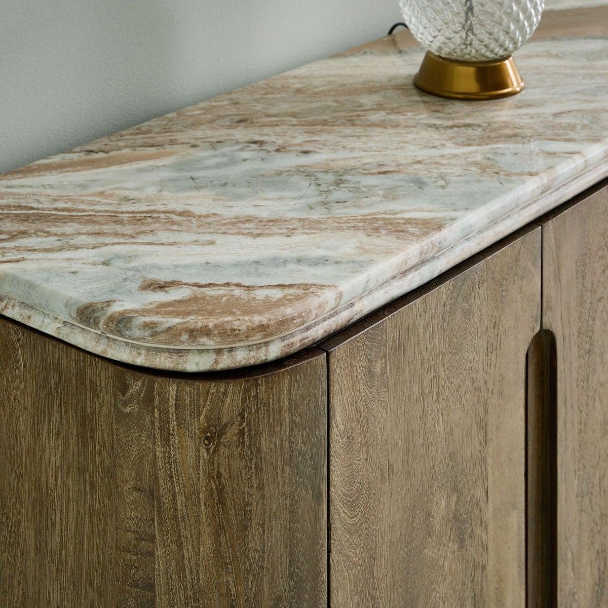 SIDEBOARD aus Massivholz und Marmor 162/80/43 cm - Beige, Holz (43/80/11cm) - Signature