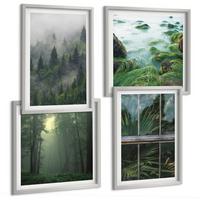BILDER SET 4er Set - 50x50 cm & 40x60 cm Silberner Rahmen - Waldnebel, Fluss, Gewächshauspflanzen - Silberfarben, Kunststoff (50/50cm) - TULUP
