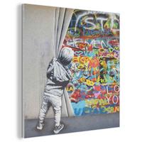 AKUSTIKBILD Graffiti - Junge - Ilussie - Straßenkunst Wandbilder 60x60 cm - Hellgrau, Kunststoff (60/60/0.9cm) - MuchoWow