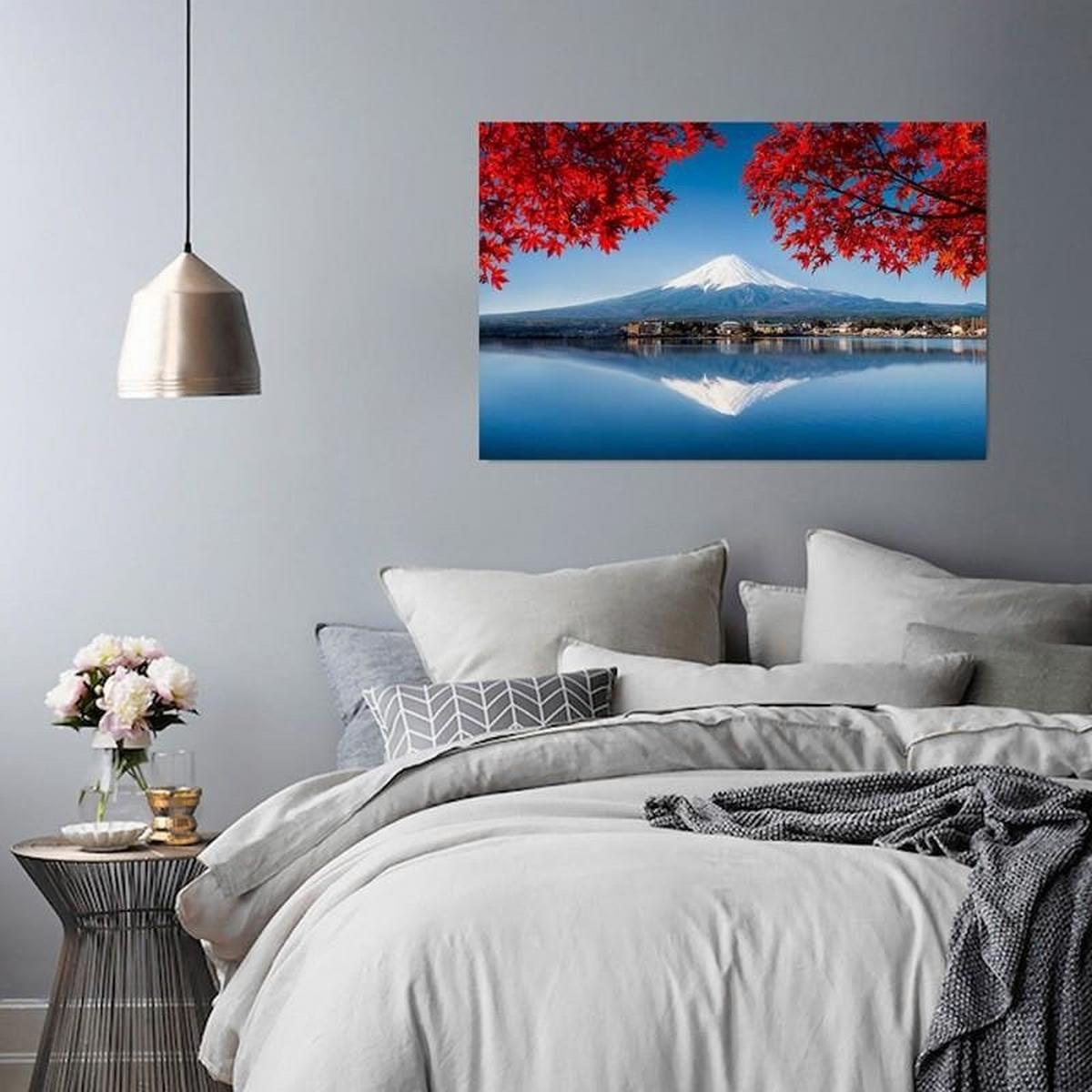 LEINWANDBILD Fuji Berg Japan Landschaft - Rot, Textil (60/40cm) - Feeby