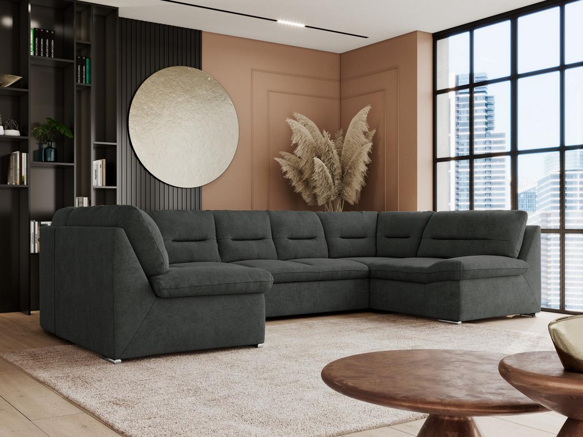 WOHNLANDSCHAFT COMODO U Dunkelgrau Struktur - Dunkelgrau/Silberfarben, Textil/Metall (340/93/206cm) - MKS