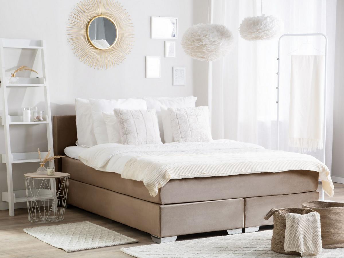 BOXSPRINGBETT 160/200cm Helles Beige Consul - Beige, Textil (160/200cm) - Beliani