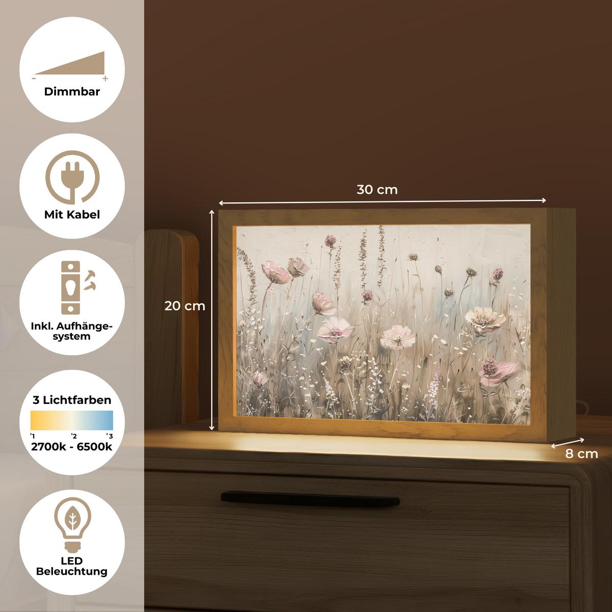 TISCHLEUCHTE Blumen - Rosa - Modern - Beige 30x20 cm - Akaziefarben, Holzwerkstoff (8/30/20cm) - OnlyWow