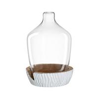 VASE MIT HOLZ-SOCKEL Casolare weiß ↕ 43 cm - Weiß, Glas (43cm) - Leonardo Living