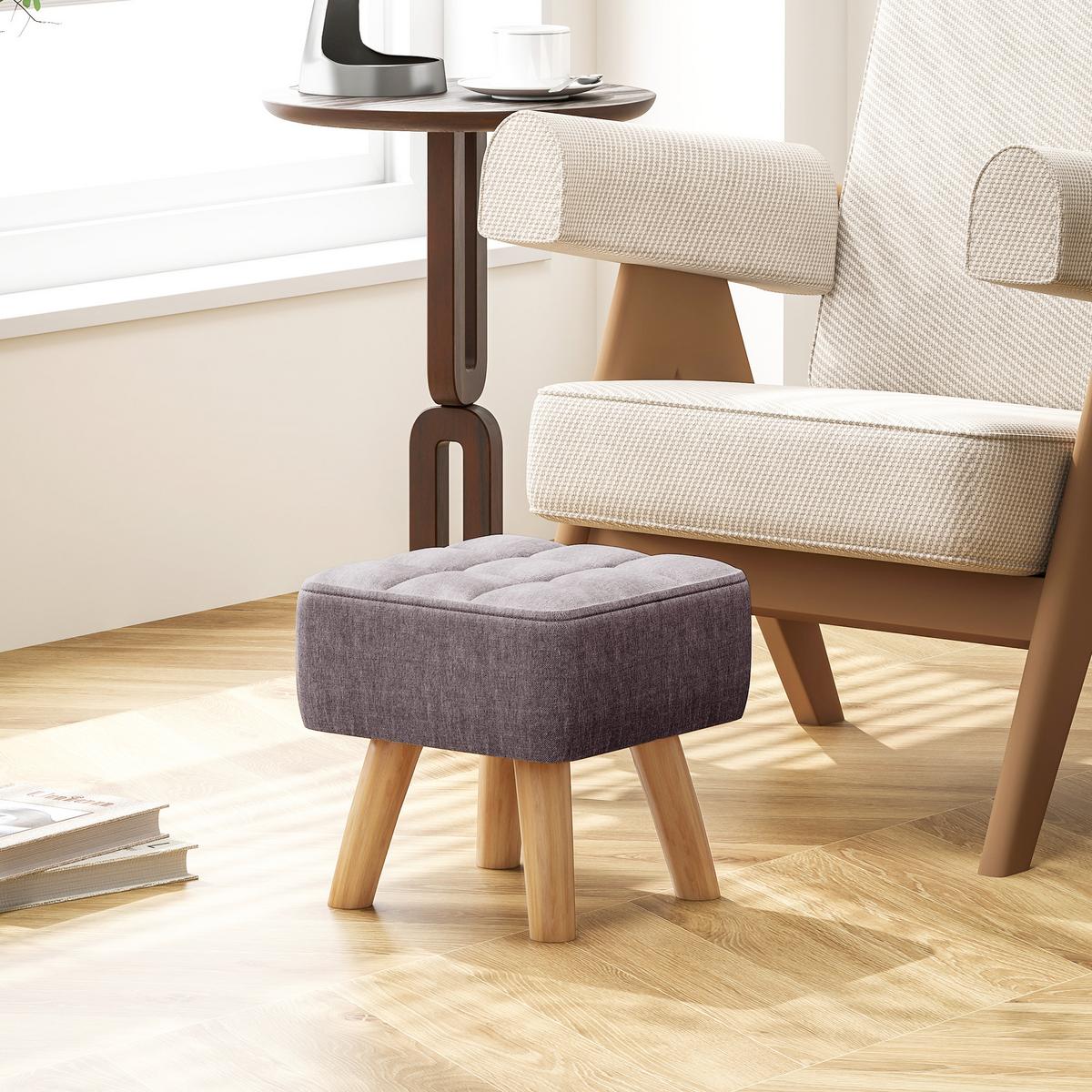 FUSSHOCKER Hocker Moderner Sitzhocker mit Leinenoptik, Holzbeine, Grau - Grau, Kunststoff (27/26/27cm) - HOMCOM