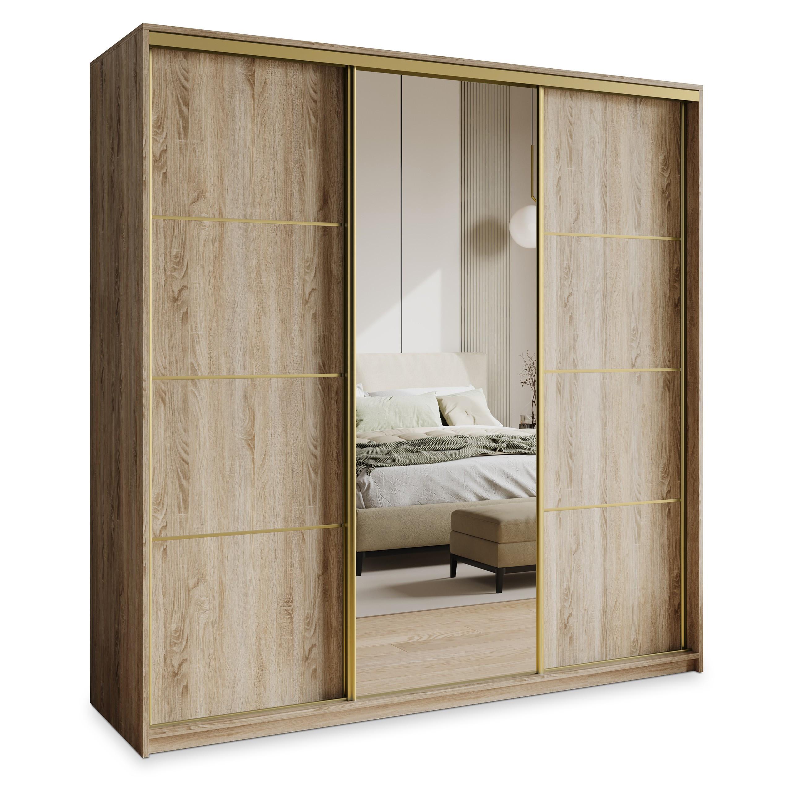 SCHWEBETÜRENSCHRANK VARO 200/205/60 cm 3-türig mit Spiegel Sonoma Eiche - Sonoma Eiche, Holzwerkstoff (200/205/60cm) - MASSENO
