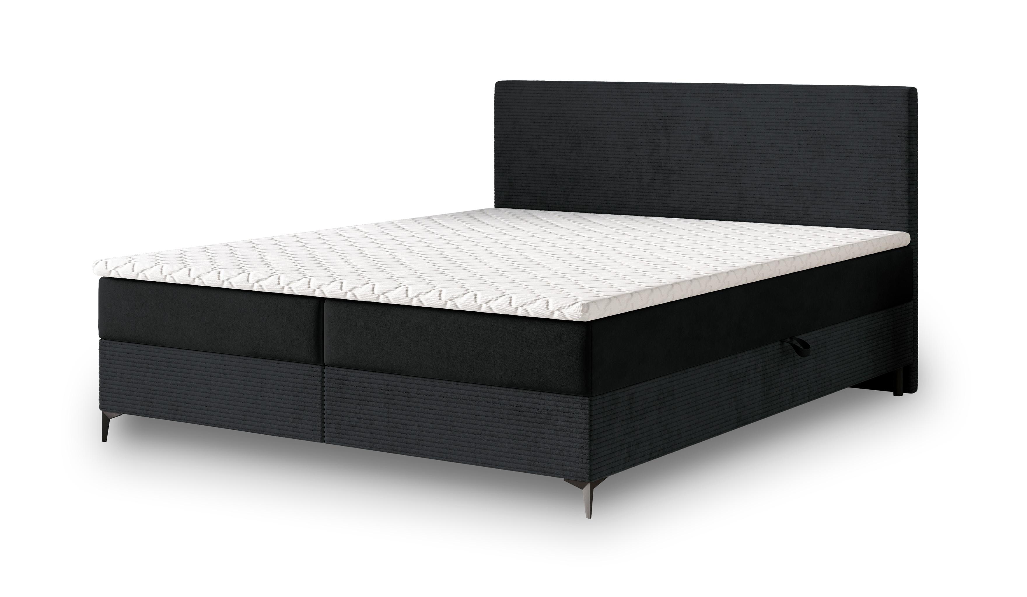 BOXBETT TORREL 160x200 cm mit Matratze und Topper - Schwarz - Schwarz, Holz (160/200cm) - MASSENO